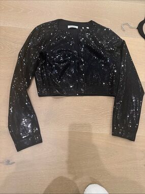 Sandro Black Sequin Cropped Jacket